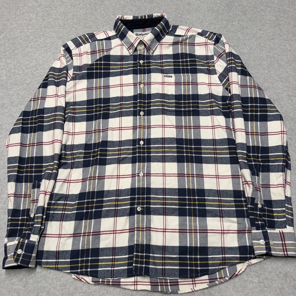 Barbour Shirt Mens L Blue Plaid Flannel Tailored Fit Long Sleeve Button Up